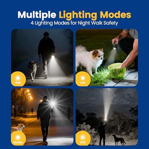 Dog Poop Bag Holder with 4 Modes Flashlight Rechargeable, Smart Dispenser with Used Bags Hook & Retractable Bags Design, Dog Walking Accessory with Carabiner Clip Fits Any Leash (60 Bags Included) - Thumbnail 6