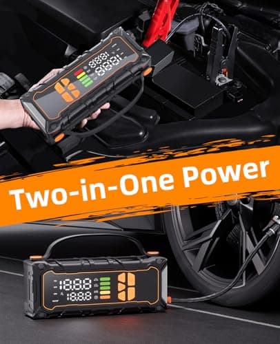 Battery Jumper Starter Portable, Jump Starter with Air Compressor-4000A 12V (7.0L Gas/ 6.0L Diesel) with 160PSI Tire Inflator, 10000mAh Jump Box Car Battery Jump Starter, Jumper Cables, LED Light - Thumbnail 2