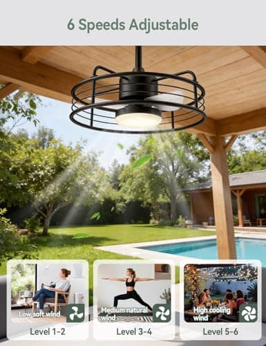 AKOFUN 20" Outdoor Ceiling Fans with Lights, IP65 Waterproof Gazebo Ceiling Fan with Remote, Plug-in Hanging Ceiling Fan for Patio Porch Pergola Canopy, Quiet DC Motor, 1200 Lumens Dimmable 3000-6500K - Thumbnail 3