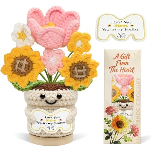 Gift for Mom from Daughter Son, Cut Mothers Day Birthday Gifts for Moms Mother Mama, Flower Crochet Sunflower Tulip Positive Emotional Support Doll, Christmas Stuffers Knitted Crochet Desk Decor - Image 1