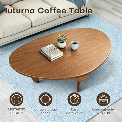 Mid Century Modern Solid Wooden Coffee Table,Small UniqueTriangle Wood Center Tables, Sturdy TeaTable Suitable for Living Room Bedroom Balcony Patio Walnut - Thumbnail 4