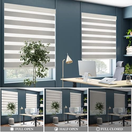 GHV Cordless Zebra Blinds for Windows Free-Stop Shades Light Filtering Dual Layer Light Control for Day and Night (Gray, 28 in (W) x 64 in (H)) - Thumbnail 4
