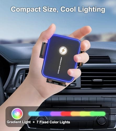 Car Mount Charger, 15W Fast Charging Auto Clamping Wireless Car Charger with 7-Color LED Lights, Air Vent Phone Holders for Your Car Accessory for iPhone Air 17 Pro Max 16 15 14 13 12, Galaxy S25 - Thumbnail 3