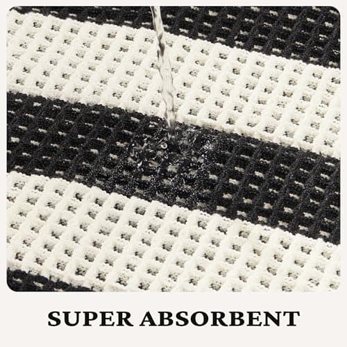 MatEssenz 2 Piece Checkered Bath Mat Set (17"x24" & 18"x30"), Black and White Waffle Weave Bathroom Rugs with Tassels, Non-Slip Quick Dry Shower Mats, Machine Washable Skin-Friendly Boho Decor - Thumbnail 5