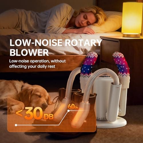Boot Dryer,Shoe Dryer for Work Boots, 2 * 24“ Retractable Hose with 6 Timers, 4 Tubes Rose Salt Remove Odor, Low-noise Boot Warmer, Suitable for Ski Boots,Shoes,Gloves,Ivory,SH03 - Thumbnail 5