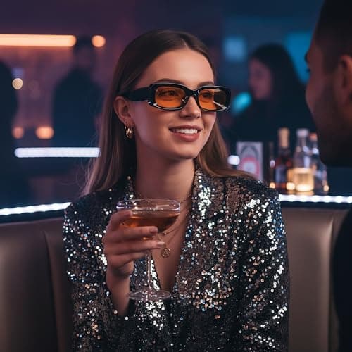 kimorn Retro Rectangle Sunglasses for Women Men Thick Frame Sun Glasses UV Protection Shades K1703 (Black/Orange) - Thumbnail 2