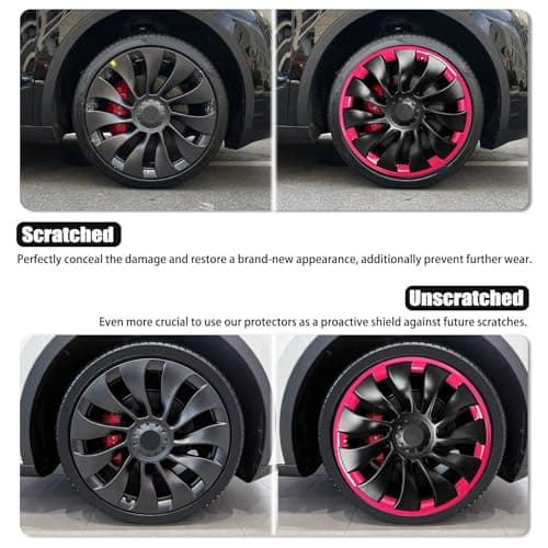 Wheel Rim Protect for Tesla Model Y 21" (2020-2024), Easy-Install Hubcaps Induction Wheel Cover, Scratch-Resistant Car Tire Trim Rings, Stylish Giftable, Brilliant Magenta 4Pcs Model Y Accessories - Thumbnail 3