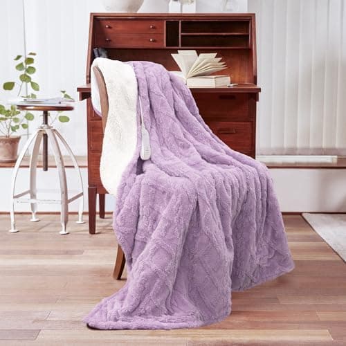 Aheadpret Heated Blanket-Electric Blanket 50"x60" Soft Heated Throw Blanket with 5 Heating Levels & 3 Hours auto-Off,Machine Washable(Purple - Thumbnail 2