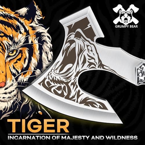 Grumpy Bear Tactical Axe, Camping Survival Hatchet, Full Tang Tomahawk with Sheath, Multifunctional Outdoor Hiking Heavy Duty Hatchet for Emergency, Hiking and Camping, for Men Women - Thumbnail 2