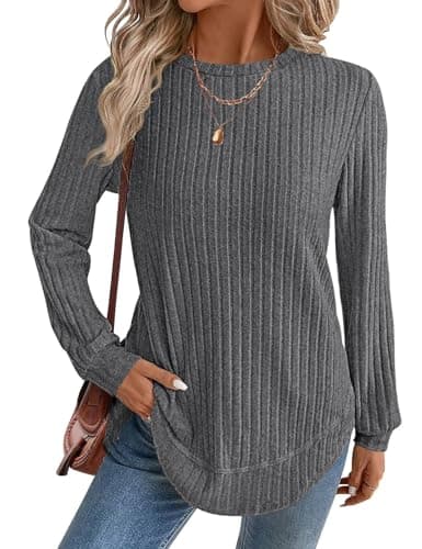 JUSTFASHIONNOW Tunic Sweaters for Women for Leggings Long Sleeve Tops Crew Neck Shirts Lightweight Tunic Sweaters Fashion 2025 (Deep Grey, Large) - Image 1