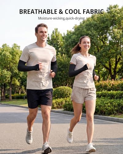 Stelle Sun Protection Cooling Arm Sleeves with Thumb Holes Golf Sport UV Arm Covers Gardening Outdoor (Black,S|M) - Thumbnail 5