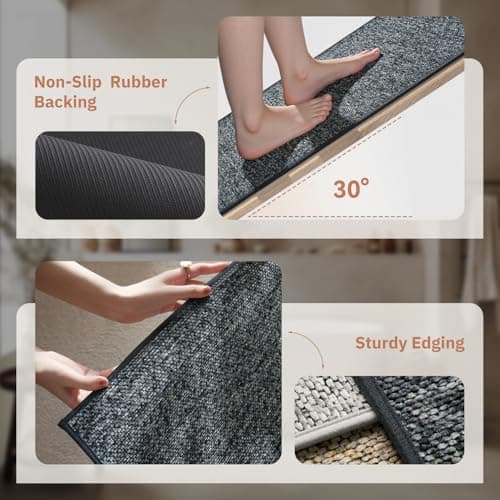 PADOOR Thin Bath Mats, Braided Bath Mats for Bathroom, No-Slip Rubber Backed Bath Rugs, Machine Washable & Quick Dry Absorbent Bathroom Mat (24"x36", Darkgrey) - Thumbnail 4