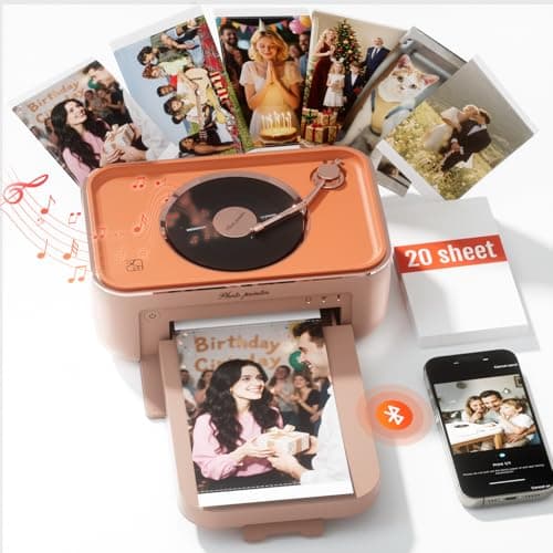 PRT 4x6 Photo Printer with 20 Sheets & 1 Ribbon, Portable Photo Printer for iPhone/Android, Ideal Gift for Home & Scrapbooking Use, Pink+Orange - Image 1