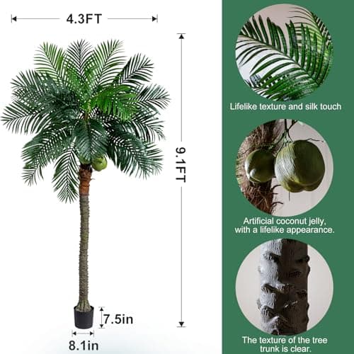Bailikang Artificial Phoenix Palm Tree 9.1ft Tall - Fake Large Tropical Tree with Adjustable Leaves, Realistic Faux Sago Palm for Indoor Outdoor Decor, Patio, Poolside, Yard, Living Room, Office - Thumbnail 3