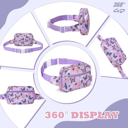 WOOMADA Fanny Pack, Crossbody Bag Waist Bag with Adjustable Waistband, Cute Belt Bag for Gifts(Purple Butterfly) - Thumbnail 4
