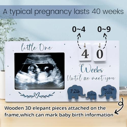 VKDDM Sonogram Picture Frame with Countdown Weeks - 4''x3'' Ultrasound Photo Frame Pregnancy Announcement for Expecting Parents/Grandparents Reveal, Mom to be Gifts for 1st Time Mom - Thumbnail 2