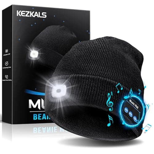 KEZKALS Gifts for Men LED Bluetooth Beanie Hat Camping Hiking Accessories, Gifts for Men Who Want Nothing, Cool Gadgets Anniversary Birthday Gift for Dad Husband Him Boyfriend, Cool Gadgets Black - Image 1