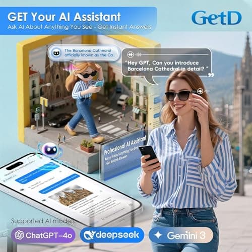 GetD 2026 New AI Glasses for Men & Women, Smart Sunglasses Powered by ChatGPT with 145-Language Translation, Bluetooth 5.4 Glasses, 11H Music/9H Call, UV400 & Polarized Lenses for Travel & Daily Use - Thumbnail 5