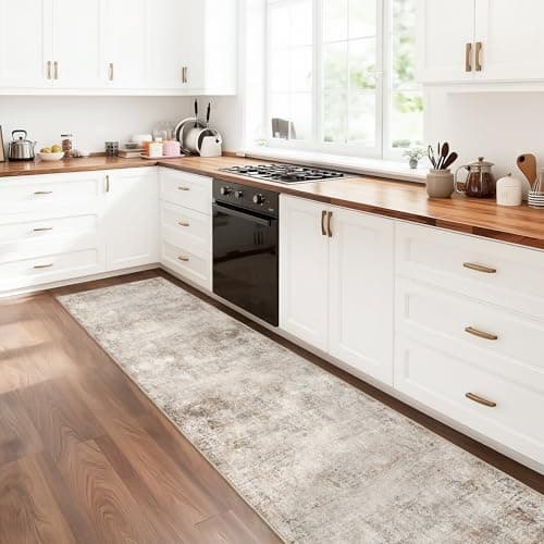 Ruicharm Non-Slip Runner Rugs for Hallway: 2x8 Washable Long Rug for Entryway Kitchen Bathroom Bedroom Indoor - Modern Abstract Home Decor Mat Carpet - Sandstone Beige Gray - Image 1