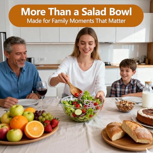 Anyvape Glass Salad Bowl Set, 4.8QT with Acacia Wood Lid & Utensils - Thumbnail 6
