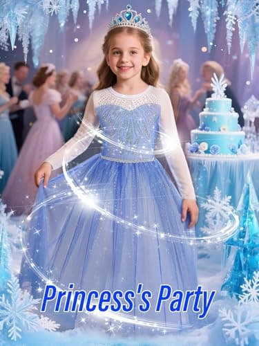 YYSSNM Girls Princess Dress with Crown Magic Wand Cape Princess Costumes for Party Cosplay3-9 - Thumbnail 5