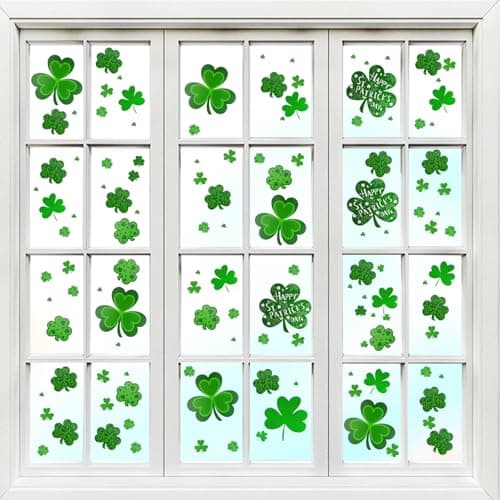 Oeyliz St. Patrick's Day Window Clings Large Shamrock 108PCS Window Decals Stickers 8 Sheets for St. Patrick's Day Glass Home Kitchen Office Party Decorations - Image 1