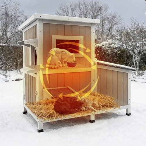 Pawbuilt 2-Story Large Outdoor Cat House and Weatherproof Shelter - Fir Wood with Feeding Station & Openable Asphalt Roof, 3 Rooms & 3 Escape Doors for 2-3 Cats - Image 1