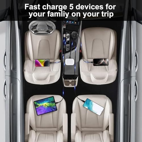 USB C Car Charger Adapter, 5 Ports 75W PD 3.0 Car Phone Charger Fast Charging Compatible with iPhone 16/15/14/13 Pro Max Series, iPad Pro, Galaxy S24/S23/S22/Note 20, Android, Pixel. - Thumbnail 6