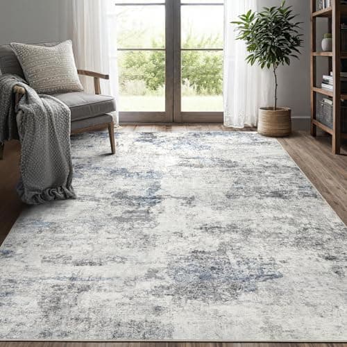 DMOYEST 5x7 Washable Area Rug for Living Room,Non Slip Abstract Rugs,Modern Soft Low Pile Carpet for Bedroom,Dining Room,Home Office - Grey Blue