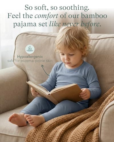 PurComfy SuperSoft Long Sleeve Toddler Pajamas, Premium Bamboo Viscose for Breathable Comfort, Boys & Girls Bamboo PJs, Toddler Long Sleeve Pajama Set, 2T - Thumbnail 5
