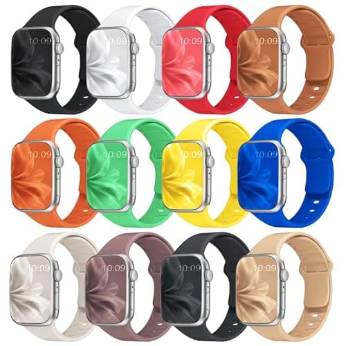 12 Pack Sport Bands Compatible with Apple Watch Band 38mm 40mm 41mm 42mm 44mm 45mm 46mm 49mm for Women Men,Soft Wristband Silicone Strap for iWatch Bands Series 11 10 9 8 7 6 5 4 3 2 1 Ultra SE - Image 1