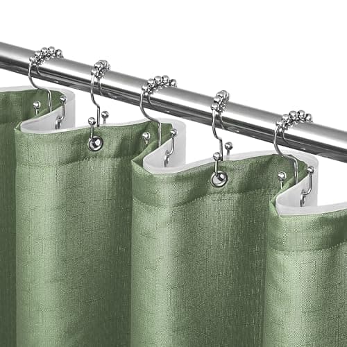 Lameirose 3 in 1 Shower Curtain Set, Green Shower Curtain and Liner Set with 12 Double Sided Shower Curtain Hooks, Cloth Shower Curtains for Bathroom,Waterproof, 72" W*72" H - Image 1