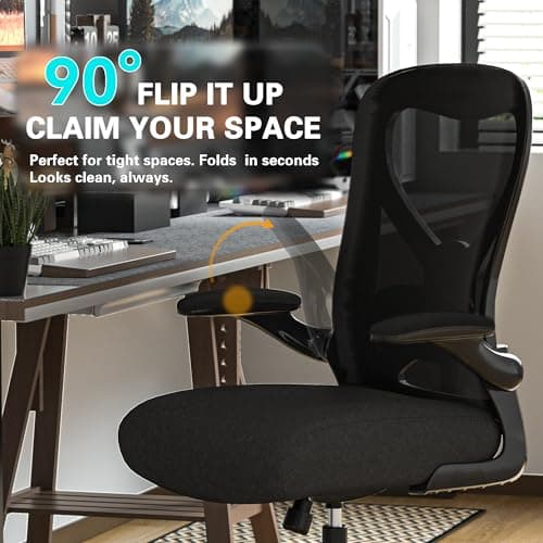 CASASIO Office Desk Chair with Ergonomic Lumbar Support, Extra-Thick Seat Cushion, Flip-up Arms, Breathable Mesh Back, Computer Task Chair for Home Office - Thumbnail 6