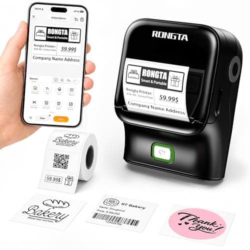 Rongta Bluetooth Label Maker Machine, Thermal Label Printer Easy to Use for Office, Home, Business, Came with 1 Roll 2x1.18 inch White Label(Black)