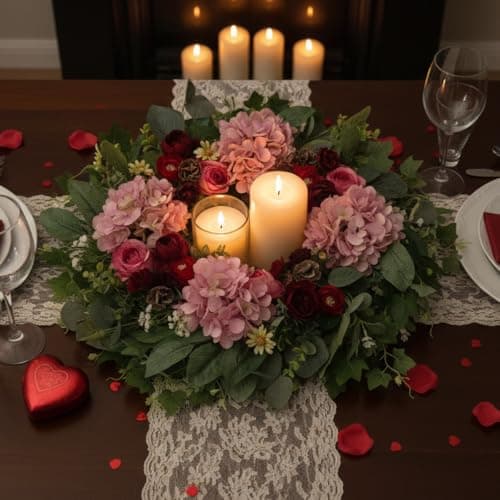 HipTree 24 Inch Spring Wreaths for Front Door,Handmade Pink Burgundy Silk Hydrangeas & Roses Floral Wreath for Mothers Day Valentines Day Decorations,Indoor Outdoor and Wall Decor - Thumbnail 5