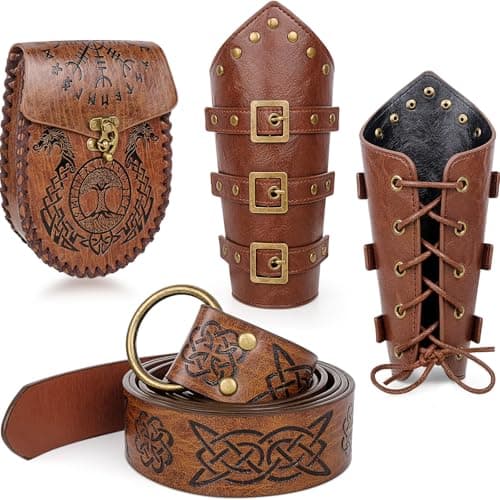 3 PCS Renaissance Accessories, Viking Belt Medieval Vintage Pouch and Leather Bracers, Halloween Medieval Cosplay - Image 1