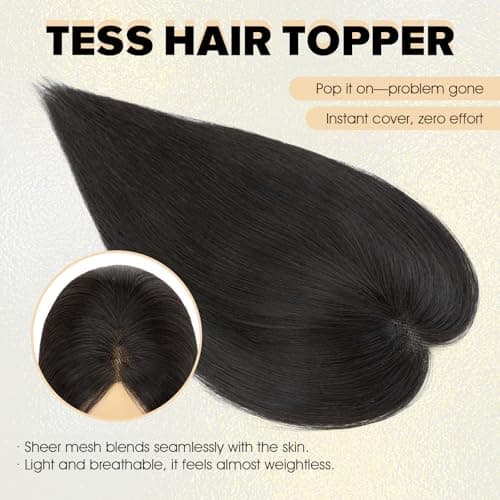 TESS Hair Toppers for Women Hair Pieces for Women with Thinning Hair Clip in Handmade Lace Base 3 Clips, 3.2 × 4.5 Inch, 10 Inch, Natural Black - Thumbnail 3