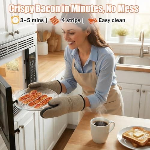 HoPliGhe Microwave Bacon Tray 9.84 Inch - Round Glass Bacon Cooker for Microwave and Oven - Cook 4 Crispy Strips in Minutes, No Mess, Space-Saving Design, Easy Clean - Thumbnail 3