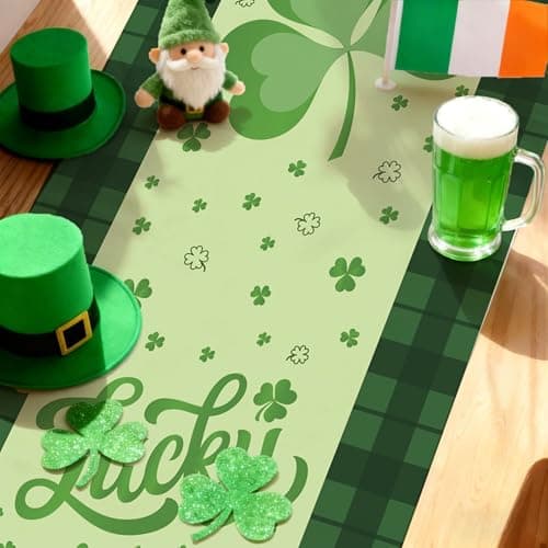 St Patricks Day Decorations - Shamrock Table Runner | St Patrick's Day Party Favors Supplies Decor Indoor Outdoor - Spring Saint Patricks Table Cloth Banner for Home Kitchen Dining Table Decorations - Thumbnail 5