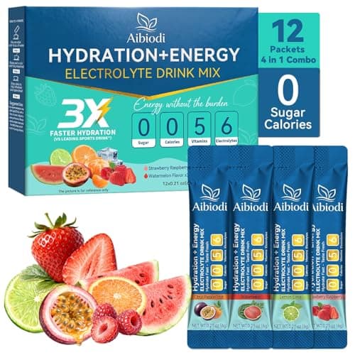 Aibiodi Electrolytes Powder Packets - Sugar Free & Zero Calorie Liquid Daily IV Drink Mix - Instant Hydration & Energy Supplement with 6 Electrolytes and 5 Vitamins, Keto Friendly & Vegan - 12 Sticks - Image 1