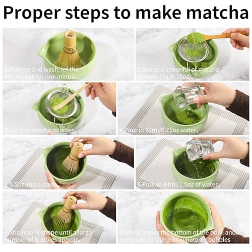 12 Pcs Matcha Whisk Set - Matcha Set Includes Ceramics Matcha Bowl and Cup, Matcha Kit for Ceremony Making Tools, Gift for Family/Friend （green） - Thumbnail 6