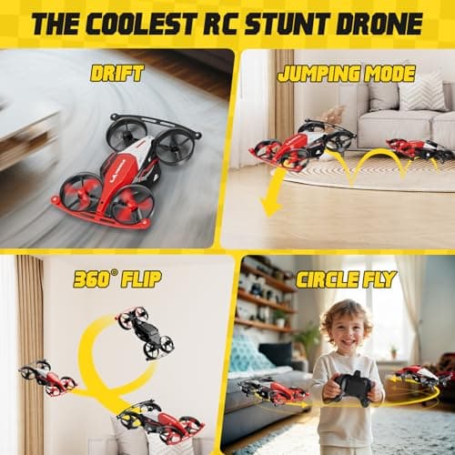 Drones for Kids 8-12, Mini Indoor Drone with 24 Piece Track Set, 2 in 1 RC Quadcopter & Flying Car Toys for Age 10-14 Boys with Jump Fly, Land Mode, Railcar Race,360 Flips,2 Batteries,Altitude Hold - Thumbnail 4