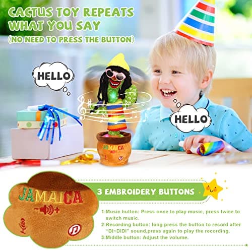 MIAODAM Dancing Cactus, Funny Style 270 Degree Rotation Talking Baby Toy for Big Kids and Adults, Repeats What You Say Colorful Glowing Singing Cactus Toy - Thumbnail 4
