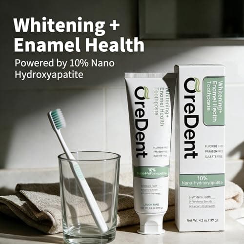 OreDent Fluoride Free 10% Nano Hydroxyapatite Whitening + Enamel Health Toothpaste, Remineralizing, Sensitivity Relief, Fresh Breath, SLS Free, Natural Lemon Mint Flavor, 4.2 oz - Thumbnail 2