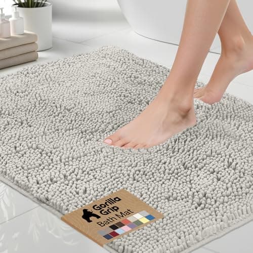 GORILLA GRIP Bath Rug Mat 30x20, Thick Soft Absorbent Chenille, Quick Dry Microfiber Mats, Rubber Backing Washable Shower Floor Rugs, US Designed Bathroom Bathmat Home Decor Accessories, Light Gray