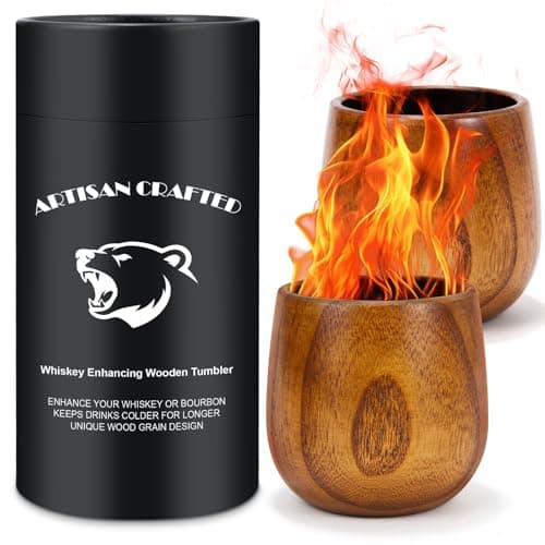 seeykey Wooden Whiskey Glass 2 Pack, 10 Oz Charred Wooden Bourbon Drinking Glass, Old Fashioned Glasses Whiskey Bourbon Gifts for Men - Image 1