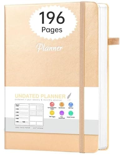 CAGIE Undated Planner Weekly and Monthly with Inner Pocket Leather journal with Goal & Habit Tracker Organizer, Hardcover Weekly Monthly Planner for Work School Home, 5.7" x 8.3", Gold