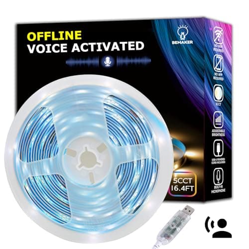 AI Voice Activated Under Bed Lights Strip, Dimmable White 2700-5000K, Kids Smart Night Lights 16.4ft, Strong Adhesive USB Powered No Smart Hub & App & Wifi Needed for Cabinets Reading Kitchen Mirror - Image 1