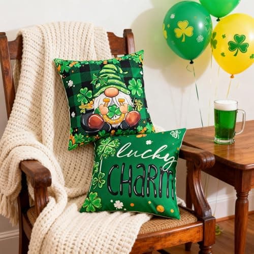 REBANDEN St. Patrick's Day Pillow Covers Decoration 18 x 18 inches 4-Piece Set Green Pillow Covers Lucky Clover Spring Pillow Covers Sofa Home - Thumbnail 4