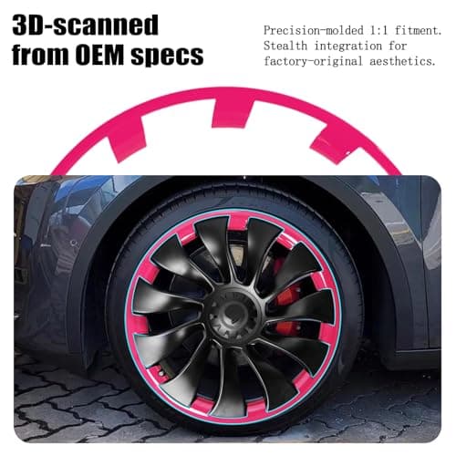 Wheel Rim Protect for Tesla Model Y 21" (2020-2024), Easy-Install Hubcaps Induction Wheel Cover, Scratch-Resistant Car Tire Trim Rings, Stylish Giftable, Brilliant Magenta 4Pcs Model Y Accessories - Thumbnail 4